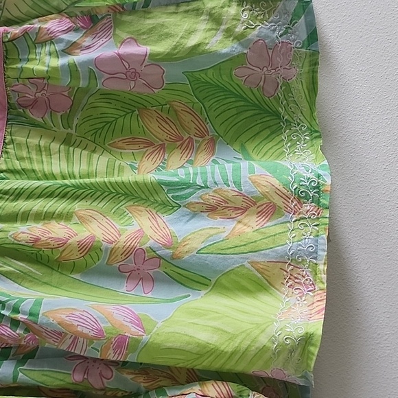 RARE Vintage Lilly Pulitzer Baby Girl Dress - Tropical Floral & Pink Trim Sz 6 M - Picture 3 of 13